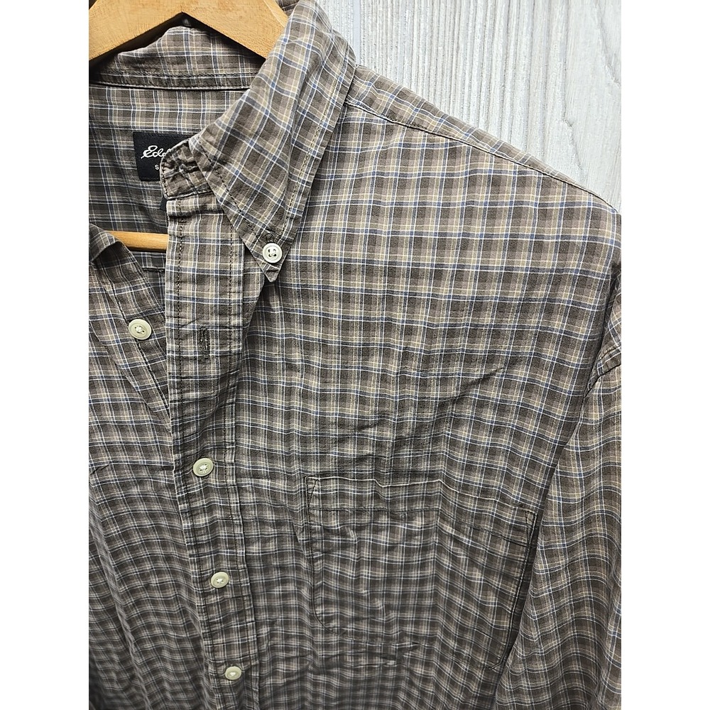 Eddie Bauer Men's L Button Shirt Long Sleeve Plaid Grey/Brown Plaid Cotton - Picture 4 of 8